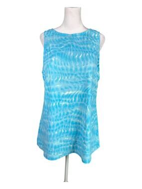 Lands End 16L Long Torso High Neck Tankini Swim Top Lightly Padded Bra Aqua Blue